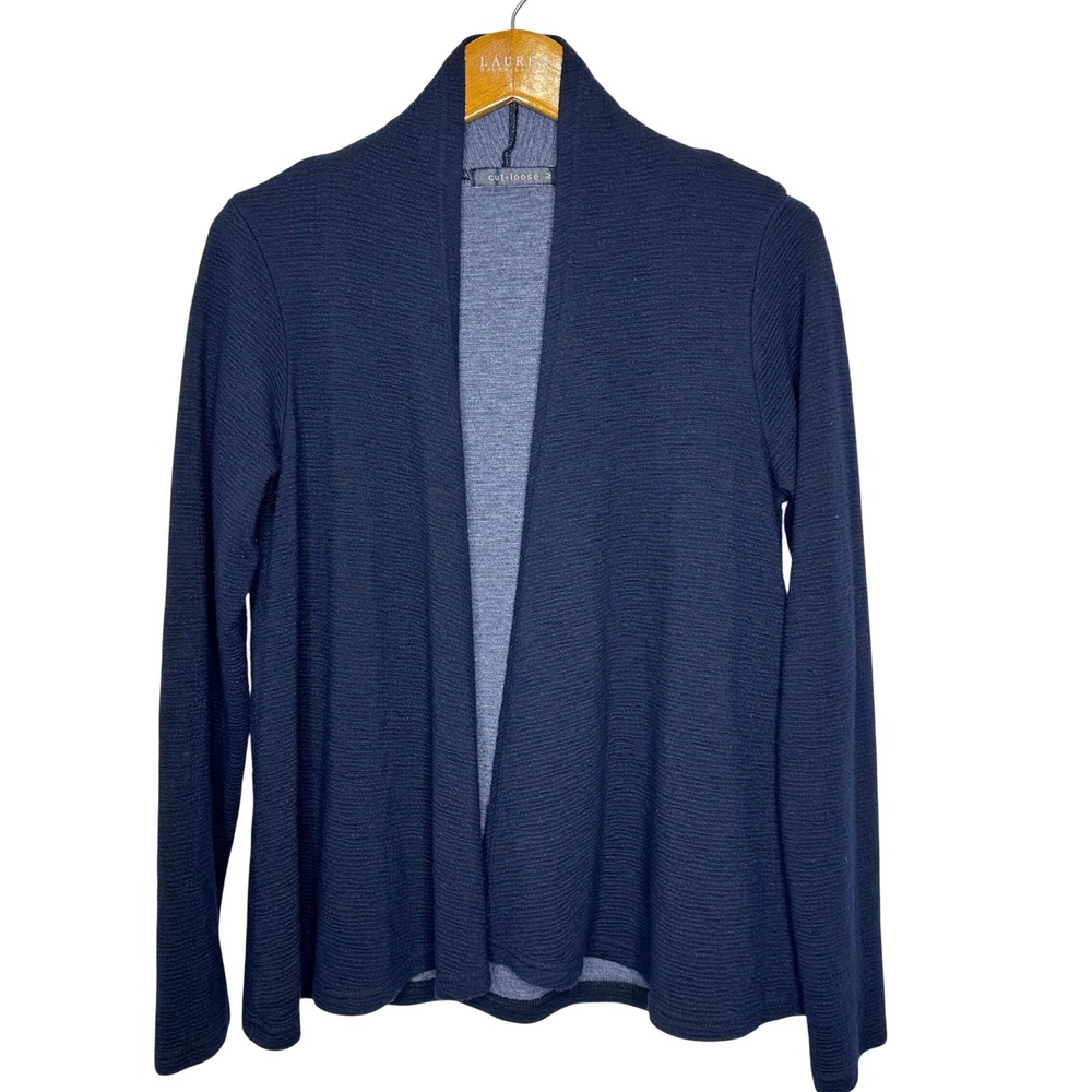 cut loose Open Front Ribbed Cardigan Medium Blue